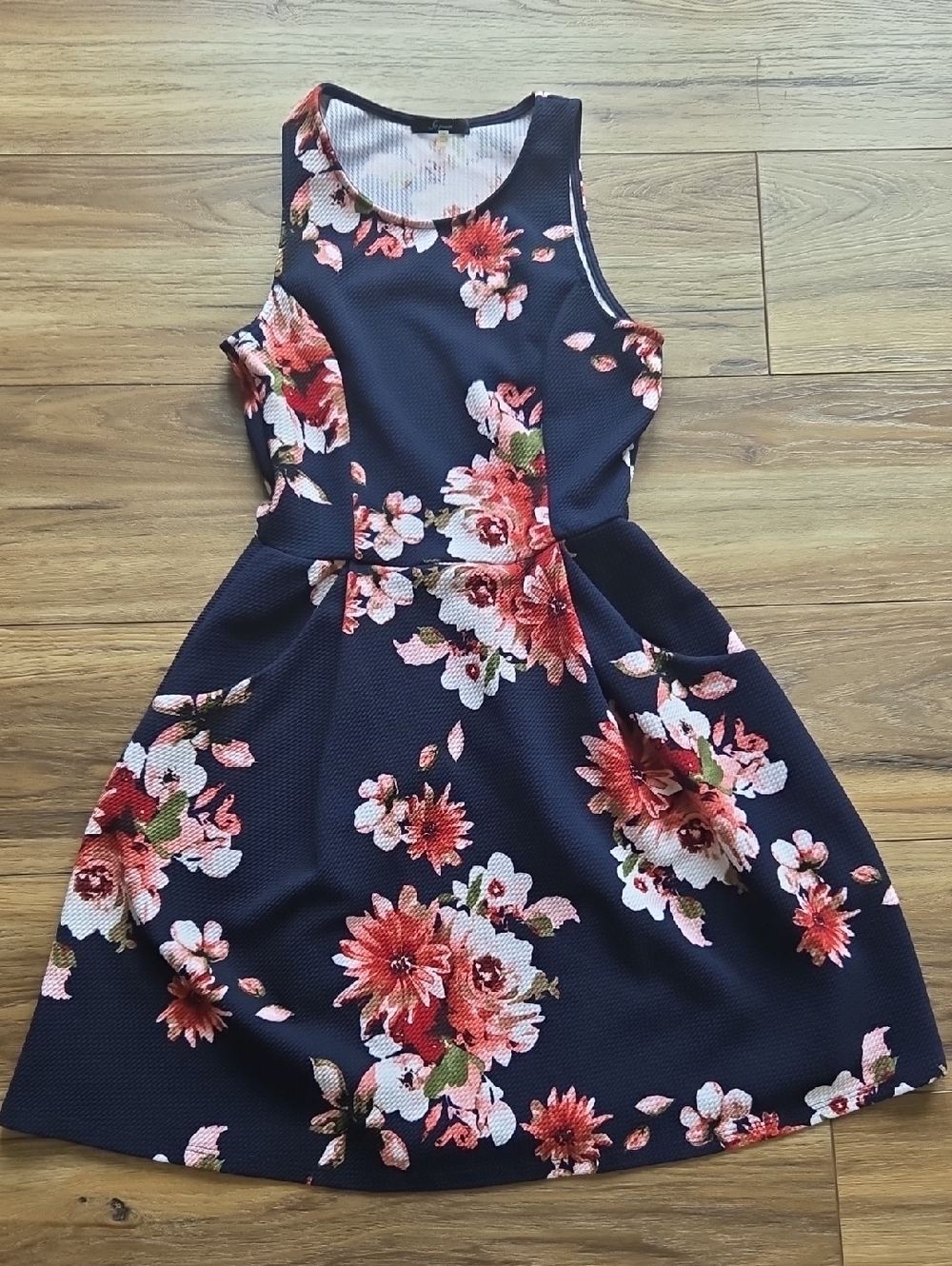 Soprano Navy Floral Print Top with Pink and Green Accents